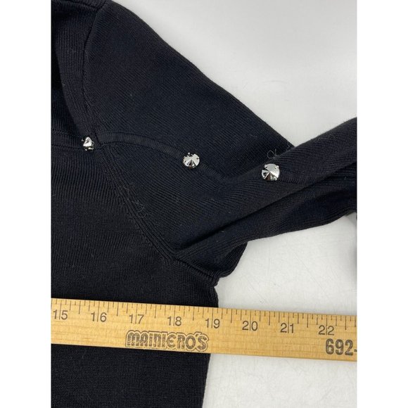 Nic + Zoe Women's Petite Black Long Sleeve Rhinestones Zip Knit Sweater Size PL - Picture 10 of 12